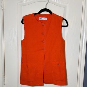 ZARA ORANGE TEXTURED POCKET VEST